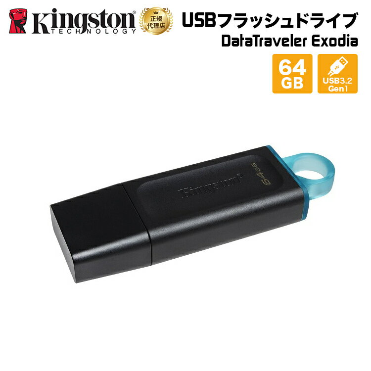 キングストン DataTraveler Exodia USBフラッシュドライブ USB 3.2 Gen1 64GB ブラック/ブルー DTX/64GB Kingston USBメモリ 新生活 国内正規品 キャンセル不可