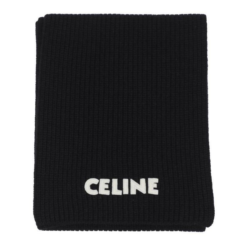 セリーヌ マフラー（レディース） CELINE　SCARF　IN　RIBBED　WOOL　2AC35　423P　38NO　BLACK　セリーヌ　スカーフ　マフラー　ワッペンロゴ　ウール　ブラック