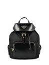 PRADA　MEDIUM　RE-NYLON　AND　BRUSHED　LEATHER　BACKPACK　1BZ074_VOOM　R789　F0002NERO ORO　プラダ　ナイロン　レザー　バックパック　ブラック　クロ