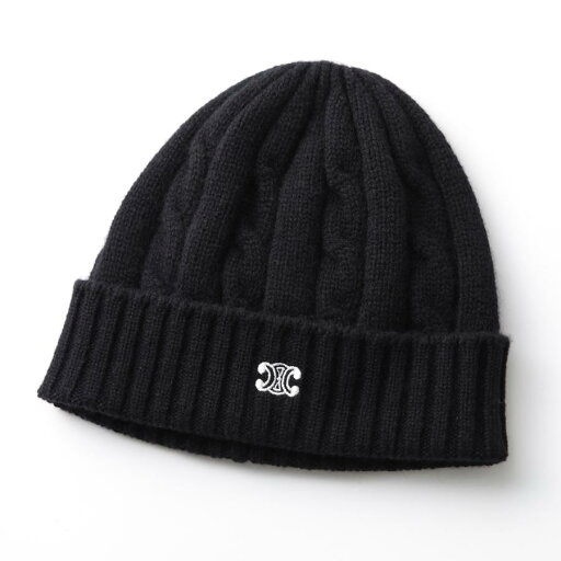 CELINE TRIOMPHE CABLE-KNIT BEANIE CASHMERE 2AD5I 362W 38NO BLACK セリーヌ ニットキャップ カシミア トリオンフ ブラック CELINE TRIOMPHE CABLE-KNIT BEANIE CASHMERE 2AD5I 362W 38NO BLACK セリーヌ ニットキャップ カシミア トリオンフ ブラック
