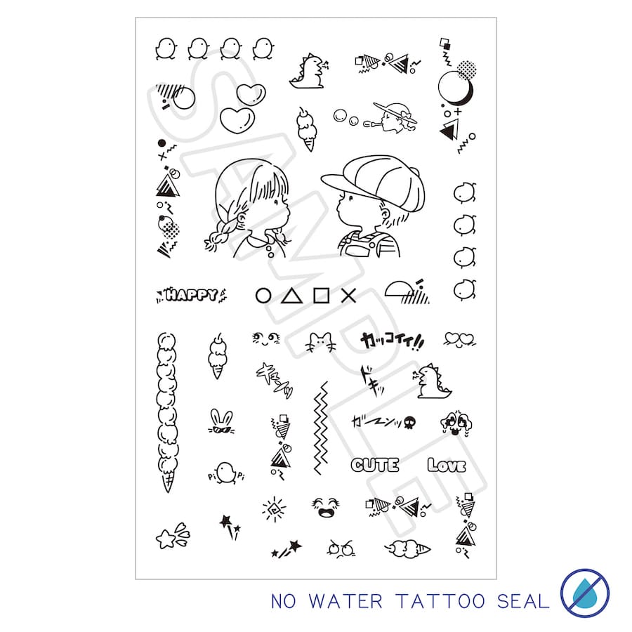 水なしで貼れる 2枚組 タトゥーシール fake tattoo 80s ボディシール ワンポイント フィンガータトゥー 指 ボディア…