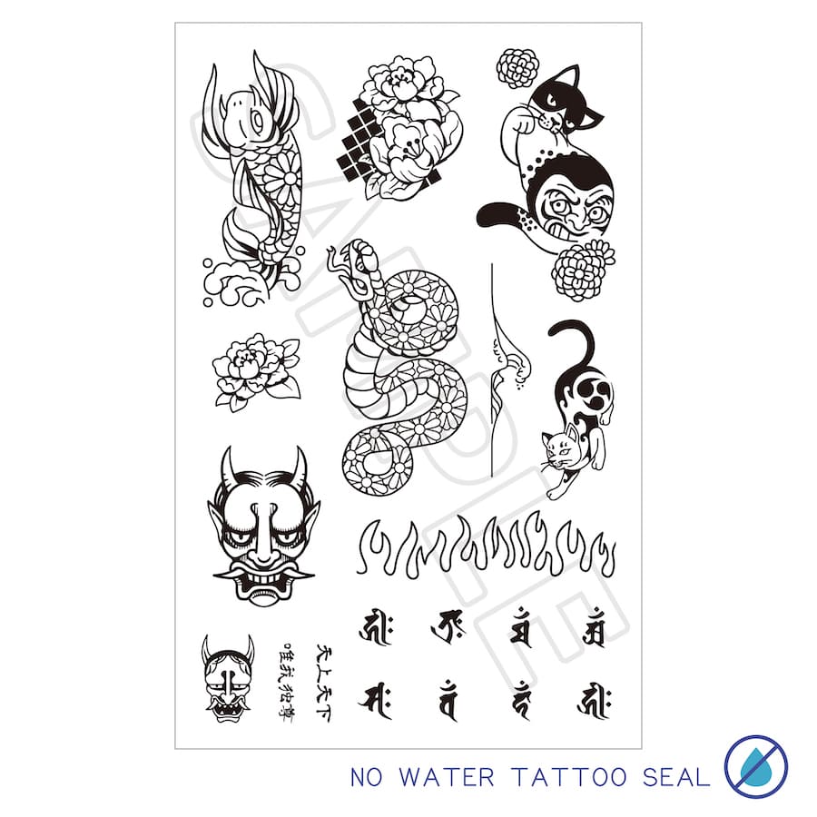 水なしで貼れる 2枚組 タトゥーシール fake tattoo 般若 ボディシール ワンポイント フィンガータトゥー 指 ボディア…