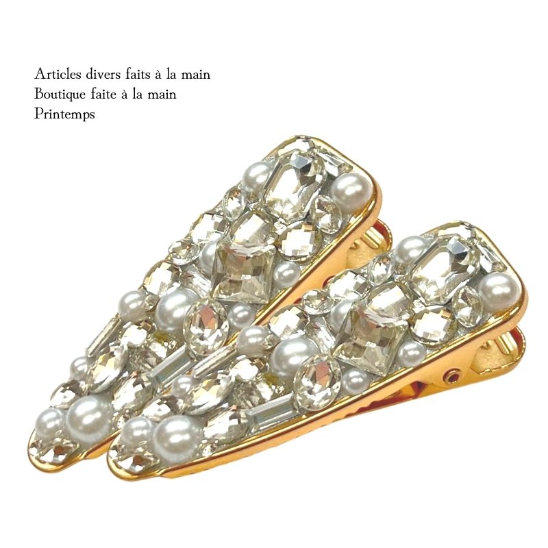 ヘアクリップ 60×20mm ビジュー パール ヘアアクセサリー キラキラ ヘアバレッタ 髪飾り ヘアピン ヘア..