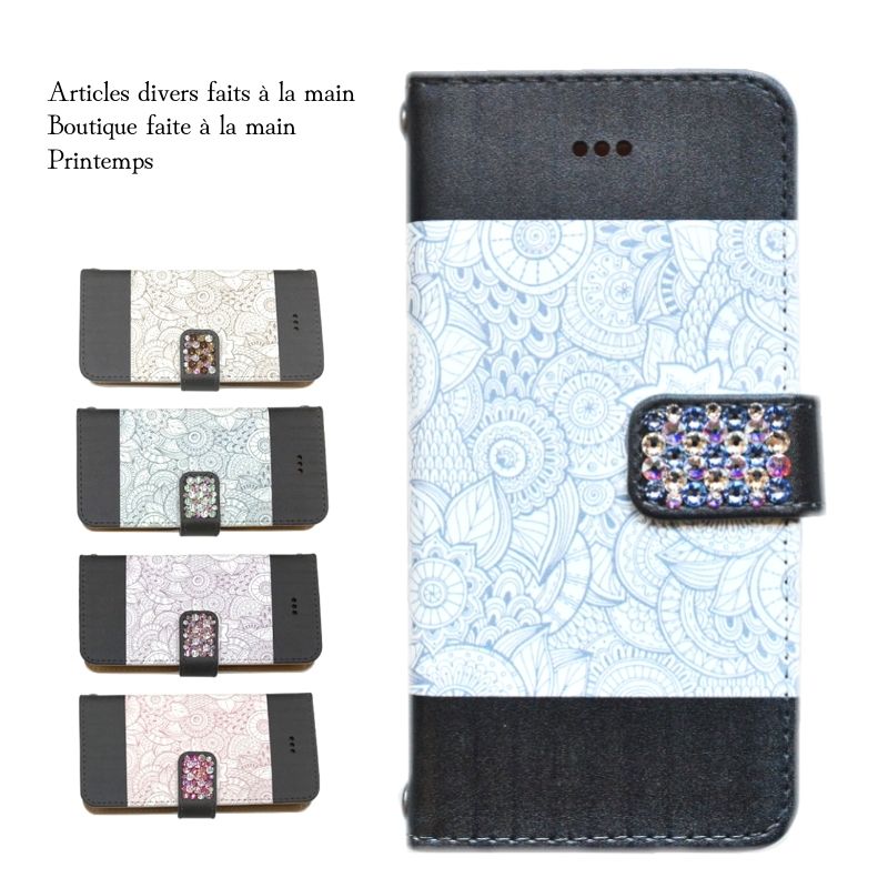 SWAROVSKI ボタニカル柄 スマホケース スマホカバー 全機種対応 手帳型 ベルトデコ iPhone15対応