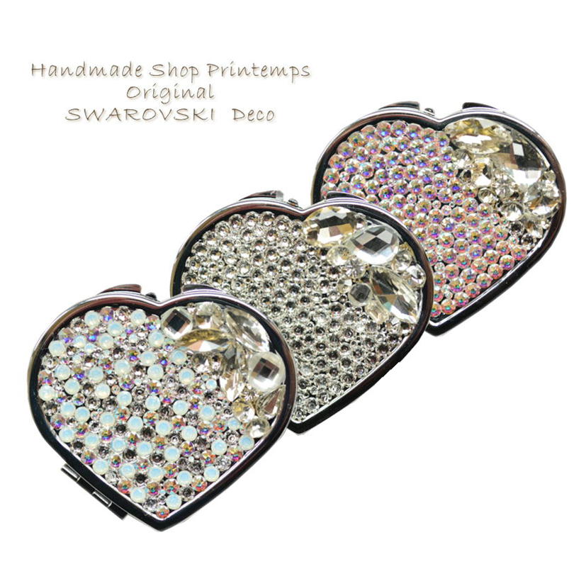 SWAROVSKI ビジュー ハート型 コンパクトミラー ギフトラッピング無料