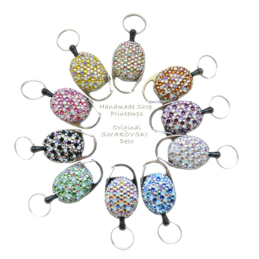 SWAROVSKIリールキーホルダーLサイズミックスカラー両面デコギフトラッピング無料