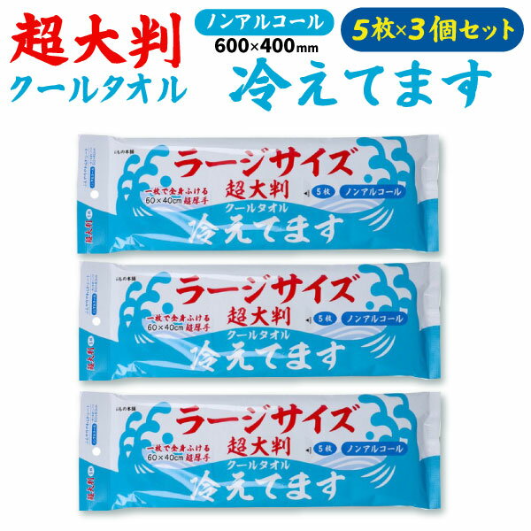 iiもの本舗 ラージサイズ 冷感タオル ノンアルコール 5枚入 3個セット 1枚で全身ふける 60×40cm 無香料 汗拭きシート クールタオル 使..