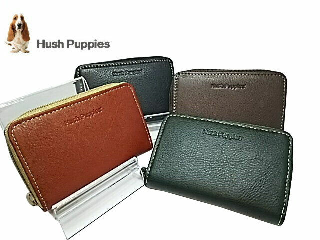 ハッシュパピー 本革 小銭入れ ラウンドファスナー　コインケース　財布　オール革　人気商品 Hush Puppies　男女兼用　ギフト　プレゼント