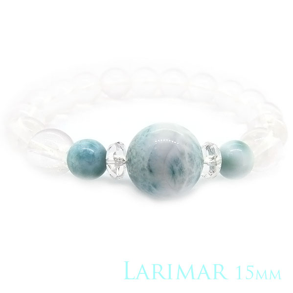 ラリマー 15mm 水晶 天然石 ブレスレット healing ブルー系 パワーストーン 数珠ブレス S〜LLサイズ