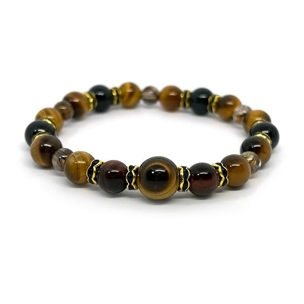 タイガーアイ ブルータイガアイ レッドタイガアイ ブラウンルチルクォーツ 天然石 ブレスレット ブラウン系 パワーストーン 数珠ブレス S〜Lサイズ レディース...
