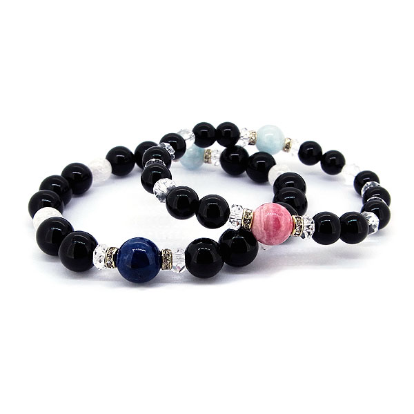 LOVE ブレスレット 天然石 ペア 2本 ラピスラズリ インカローズ アクアマリン オニキスペアブレスレット 数珠ブレス パワーストーン 送料無料