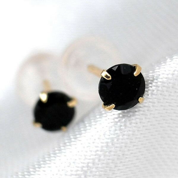 K10イエローゴールド製 オニキス シンプルスタッドピアス 3mm K10YG 定番4本爪 両耳用 レディース メンズ 誕生日プレゼント ギフト
