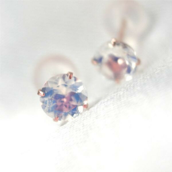 K10 ピンクゴールド製 ブルームーンストーン シンプルスタッドピアス 4mm 定番4本爪 両耳用 6月 誕生石 K10PG レディース メンズ 誕生日プレゼント ギフト(4)