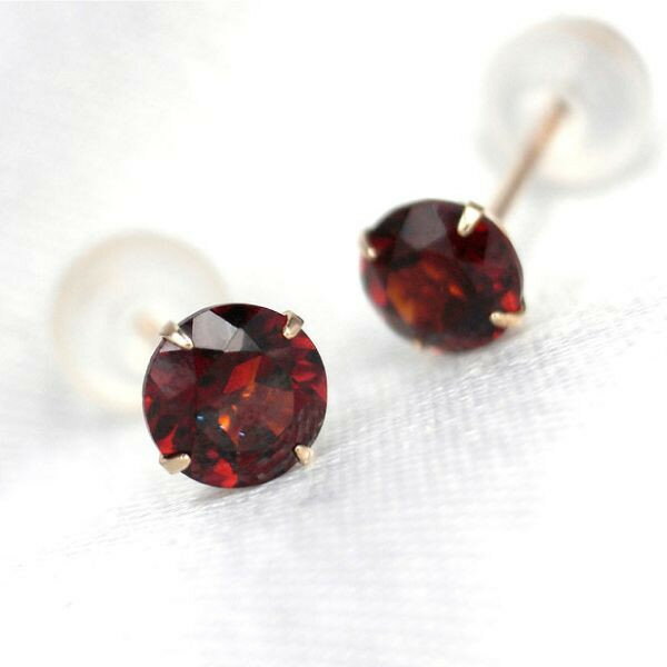 K10イエローゴールド製 ガーネット シンプル スタッド ピアス 4mm 定番 4本爪 両耳用 1月 誕生石 K10YG レディース メンズ 誕生日プレゼント ギフト