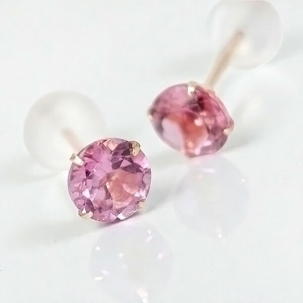 Rubellite - K10 ピンクゴールド製 ピンクトルマリン シンプルスタッドピアス 4mm 定番4本爪 両耳用 10月 誕生石 K10PG レディース メンズ 誕生日プレゼント ギフト