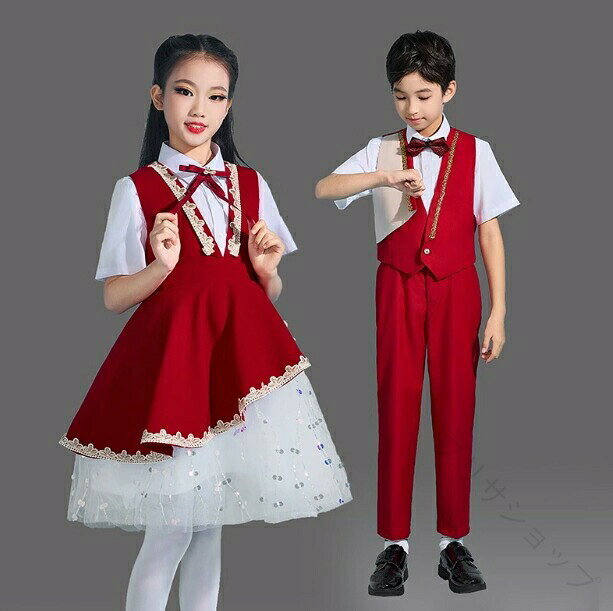 キッズ ダンス 衣装 可愛い セット服 子供 合唱 演奏会 発表会 舞台 ステージ ダンス衣装 演出服 幼稚園 小学校 中学校 学園祭 イベント お揃い ダンス衣装 半袖 シャツ ベスト スーツセ