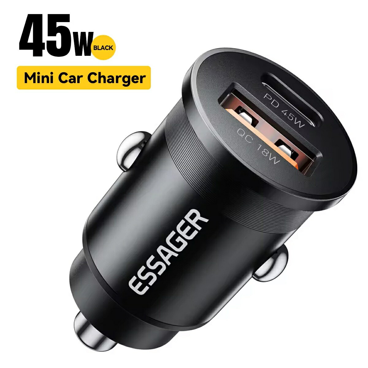 Essager シガーソケット充電 USB＆タイプC 2ポート 12-24V対応 急速充電 シガーソケット充電 45W 車充..
