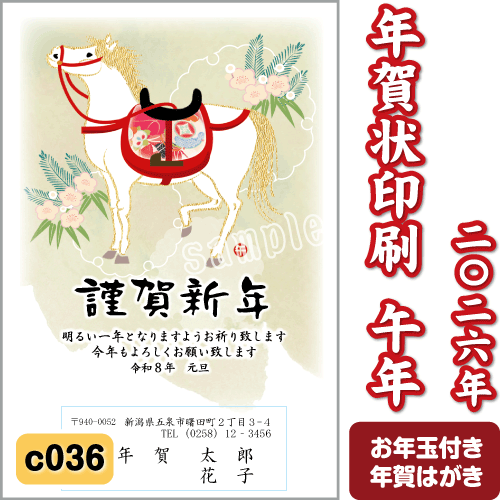 年賀状 印刷 2025 巳 令和7年 年賀はがき 名入れ カラー