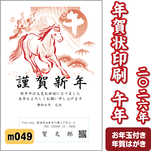 年賀状 印刷 2025年 巳 令和7年 年賀はがき 2色モノクロ