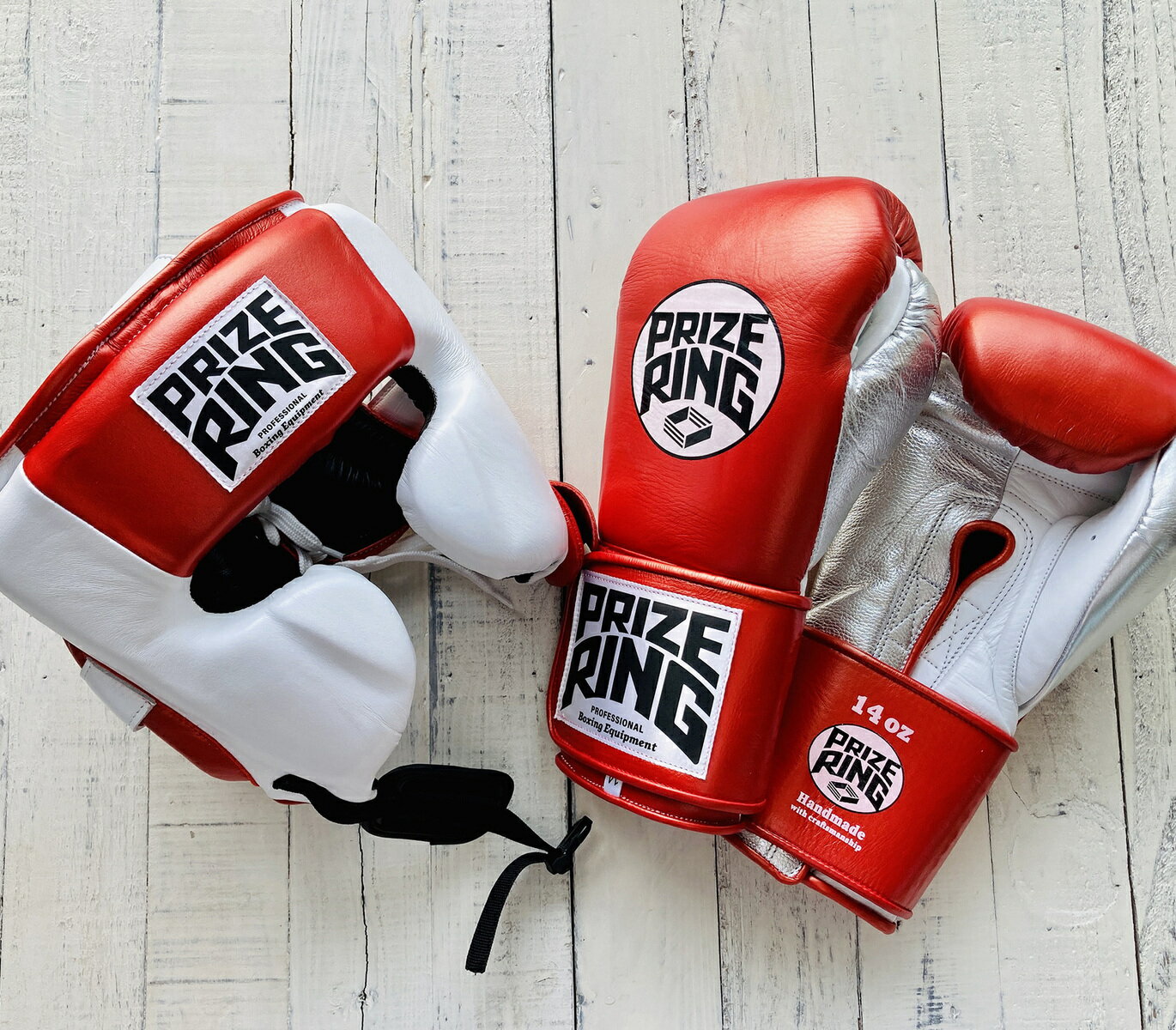 サイズ M Prize Ring プライズリング 大決算セール Pro Training 白 赤 ボクシング用ヘッドギア 本革製