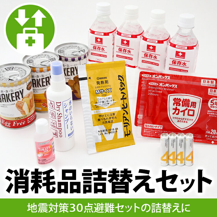 消耗品詰替えセット（地震対策30点避難セット用）賞味期限・使用期限が切れた方に 防災グッズ 防災セット 防災用品 非常用 入れ替え 詰め替え