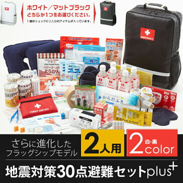 地震対策30点避難セットplus+【2人用の防災セット】非常持出袋 plus+を使用したシリーズ最高峰モデル！容量17リットル 防炎防水防汚素材　両サイドにポケット付き 家族 二人用 2人用 女性 男性 防災セット リュック 災害 大容量 防災グッズ