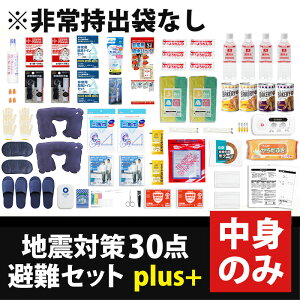 中身だけ 地震対策30点避難セットplus 中身のみ 防災セット 災害対策 防災用品 保存食 保存水 非常用トイレ ブランケット 二人用 2人用 災害 防災グッズ 避難グッズ 災害備蓄セット 災害用ライト ラジオ 手回し充電 ソーラー 災害用品