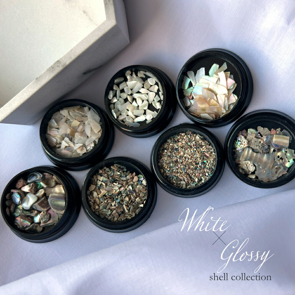 【在庫限り】ネイルパーツ ホワイト グロッシーシェルコレクション 6種