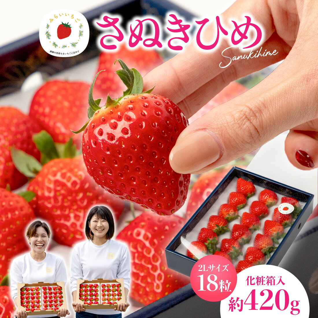 【ワンダフルデー】さぬきひめ 2Lサイズ いちご 贈答用 1箱18粒入（約420g）1果重 重量23g 三木町 香川県 青果 イチゴ 苺 ご褒美 贈り物 ギフト みらいいちご