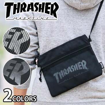 サコッシュ THRASHER スラッシャー 【ラバーバンド付き】 ミニショルダー サコッシュバッグ メンズ レディース 軽量 ショルダーバッグ バッグ 鞄 斜めがけ ブラック THRSG-114