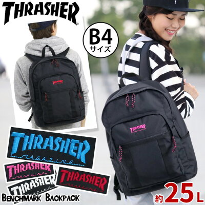 スラッシャー リュック レディース THRASHER メンズ 通学 正規品 リュックサック デイパック バックパック 黒リュック 男の子 女の子 バッグ 学生 学校 通学用 かばん 男女兼用 大人 旅行 レジャー トラベル 黒 25L A4 B4 街用 中学生 高校生 おしゃれ Benchmark THR-138