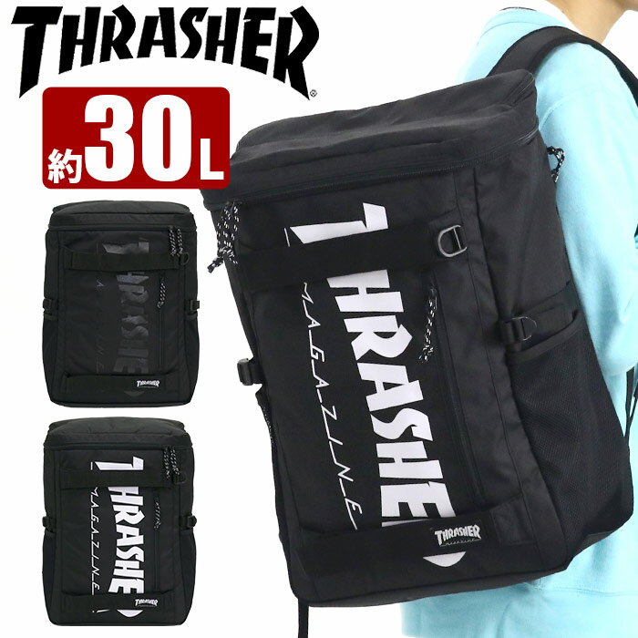 リュック メンズ 30L THRASHER スラッシャー リュックサック スクエアリュック 大容量 レディース 通学 通学用 通勤 男女兼用 中学生 高校生 男の子 部活 スクール 人気 黒 ブラック A4 B4 ベンチマーク Benchmark THR-161