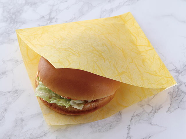 【500枚入/バラ】ハンバーガー用袋 麦包ラミバーガー袋 イエロー weeco 150×150mm 耐油紙 ハンバーガー包装紙 包み紙 持ち帰り 00299510