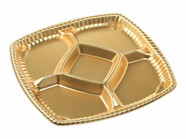 【200枚入/ケース】使い捨て容器 テイクアウト ティアラプラッター250金 本体のみ 344×344×33mm 業務用 業者 オードブル容器 エフピコ 488966