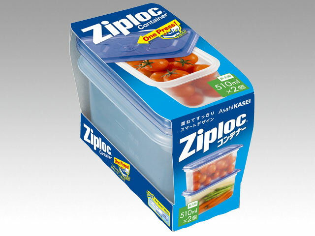 【1セット/バラ】旭化成 ジップロック コンテナー 長方形 510ml 2個入 食品保存容器 電子レンジ可 00546926 プロステのサムネイル