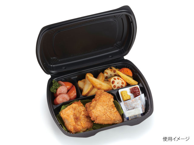 【25枚入/バラ】 弁当容器 バイオデリカ シェルBOX80-1 業務用 業者 黒【weeco】 リスパック 耐熱 レンジ可 使い捨て容器 647486