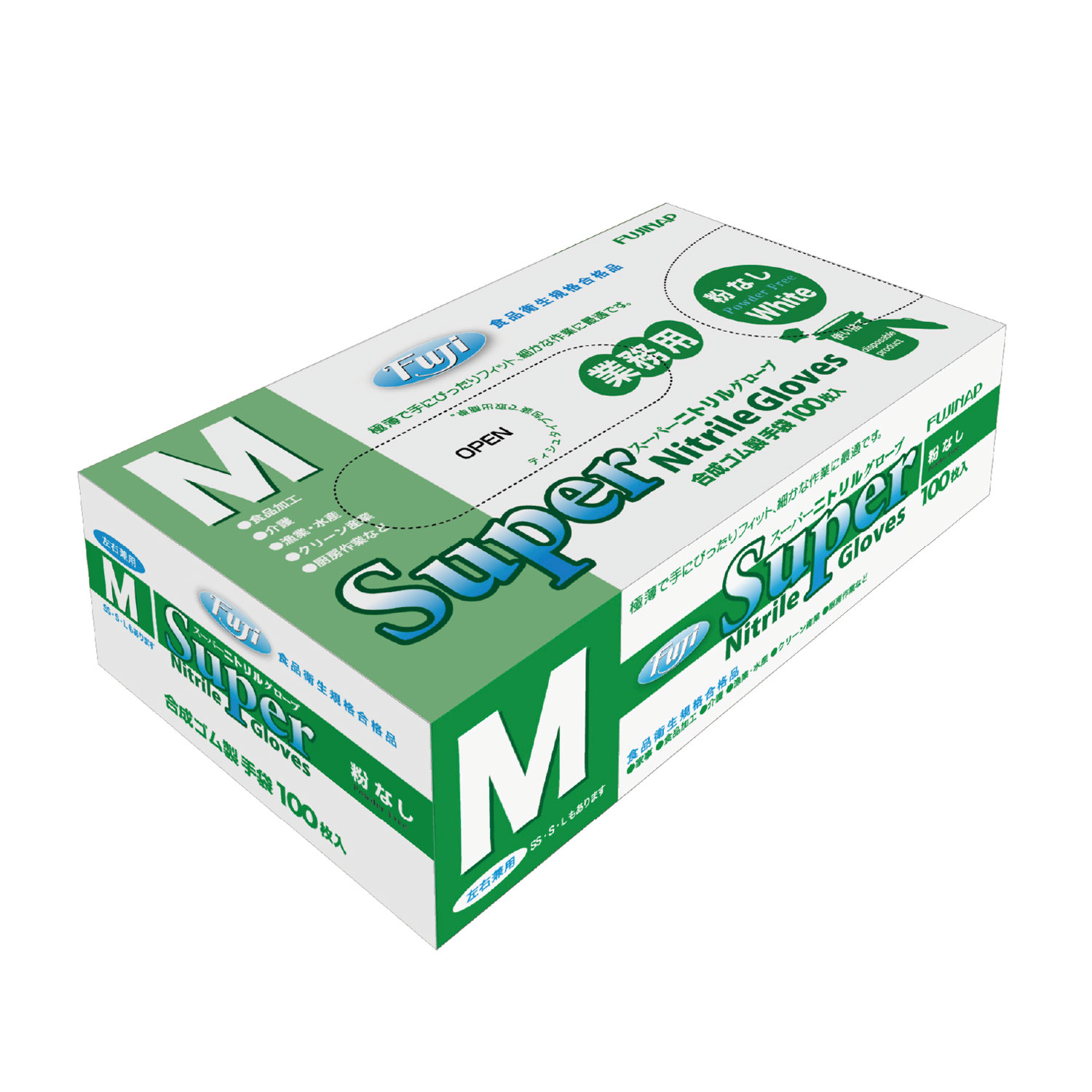 【100枚×30箱】 使い捨てニトリル手袋 フジスーパーニトリルグローブ粉無 白 M 尚美堂 00696341 プロステ
