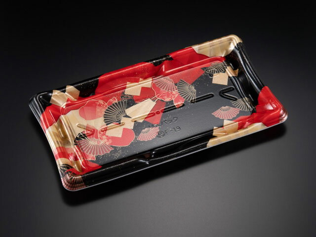 定番、お寿司容器。寿司10貫用。45度の角度ラインと1貫ずつの目安を装備することで、作業効率化。のり巻きが沈まず、にぎりが映える配色柄。本体のみ、蓋は別売りです。サイズ：244×130×25mm材質：PSP重量：5.7g商品コード00316...