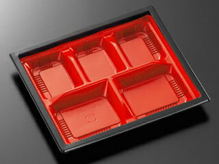 【50枚】中央化学 弁当容器 CTWF-22I-27赤黒-BK身L 弁当容器 CTWF-22I-27アカクロ-BKミL CTWF22I27赤黒BK身L 5仕切 レンジ可 レンジ対応 00381973 プロステ