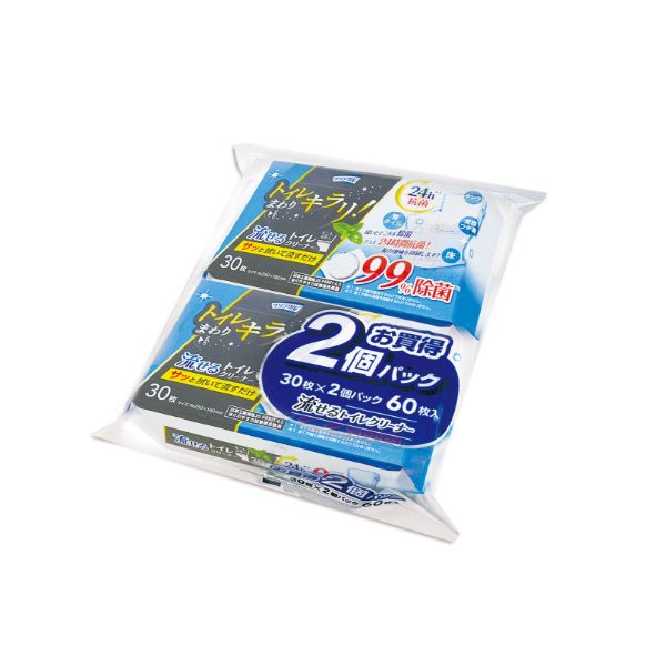 【18個】Life-do.Plus トイレ用品 LD-624 クリンクル トイレまわりキラリ 流せるトイレクリーナー(30枚2P) 00712519 プロステ