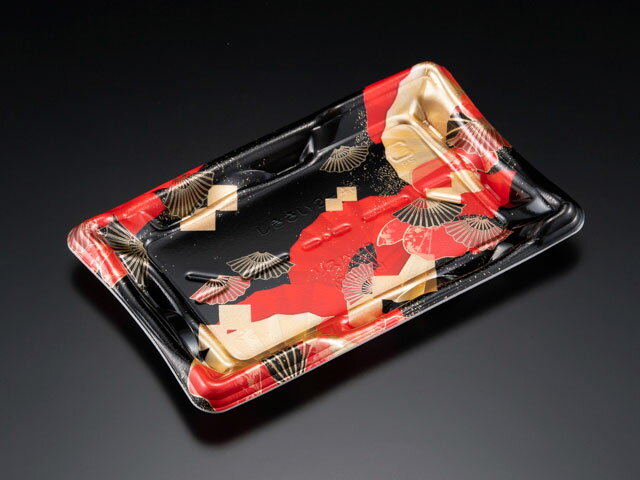 【50枚】 寿司容器 リスパック しきさい 2-4B 箔おうぎ赤 プロステ