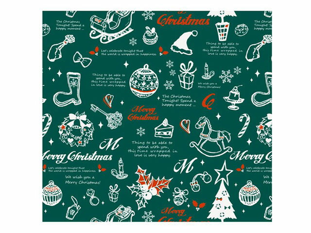 【300枚】692 包装紙 アンティークノエル (グリーン) 4/6半切 ベルベ プレゼント ラッピング 梱包 00637531 プロステ