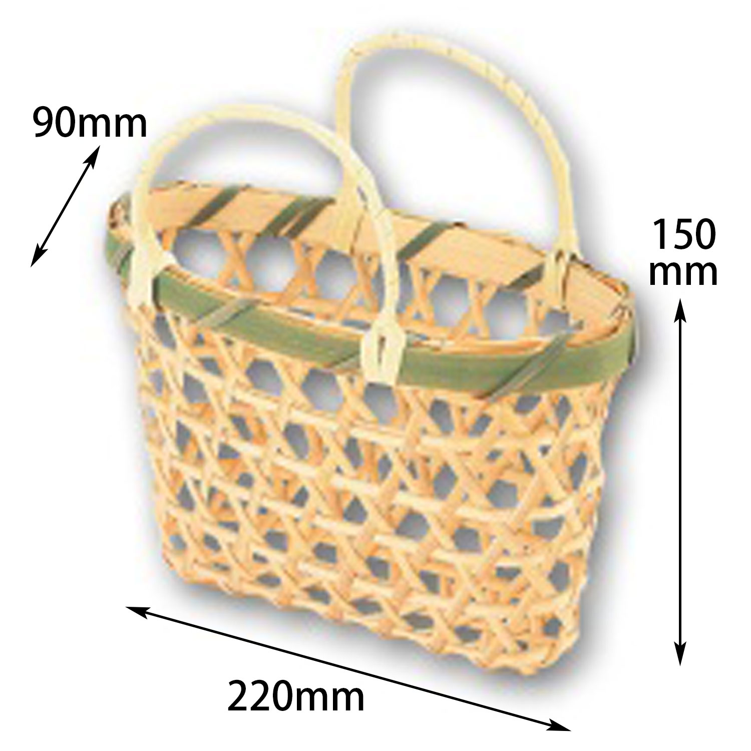 天然素材の竹の身で編んだ竹かごで、一際目を引く手提げがギフト用としてピッタリです。ちょっとした詰め合わせに最適な手提げかごです。商品コード00674632メーカー名アサヒグリーンサイズ220×90×150mm材質竹、塩化ビニル種別本体のみ・注意事項：モニターの発色によって色が異なって見える場合がございます。・領収書については、楽天お客様マイページから、商品出荷後にお客様自身で印刷して頂きますようお願い申し上げます。・本店では一つの注文に対して、複数の送り先を指定することができません。お手数おかけしますが、注文を分けていただきます様お願い致します。・支払い方法で前払いを指定されて、支払いまで日数が空く場合、商品が廃番もしくは欠品になる恐れがございます。ご了承ください。・注文が重なった場合、発送予定日が遅れる可能性がございます。ご了承ください。・お急ぎの場合はなるべく支払い方法で前払い以外を選択いただきます様お願い致します。支払い時期によっては希望納期に間に合わない場合がございます。