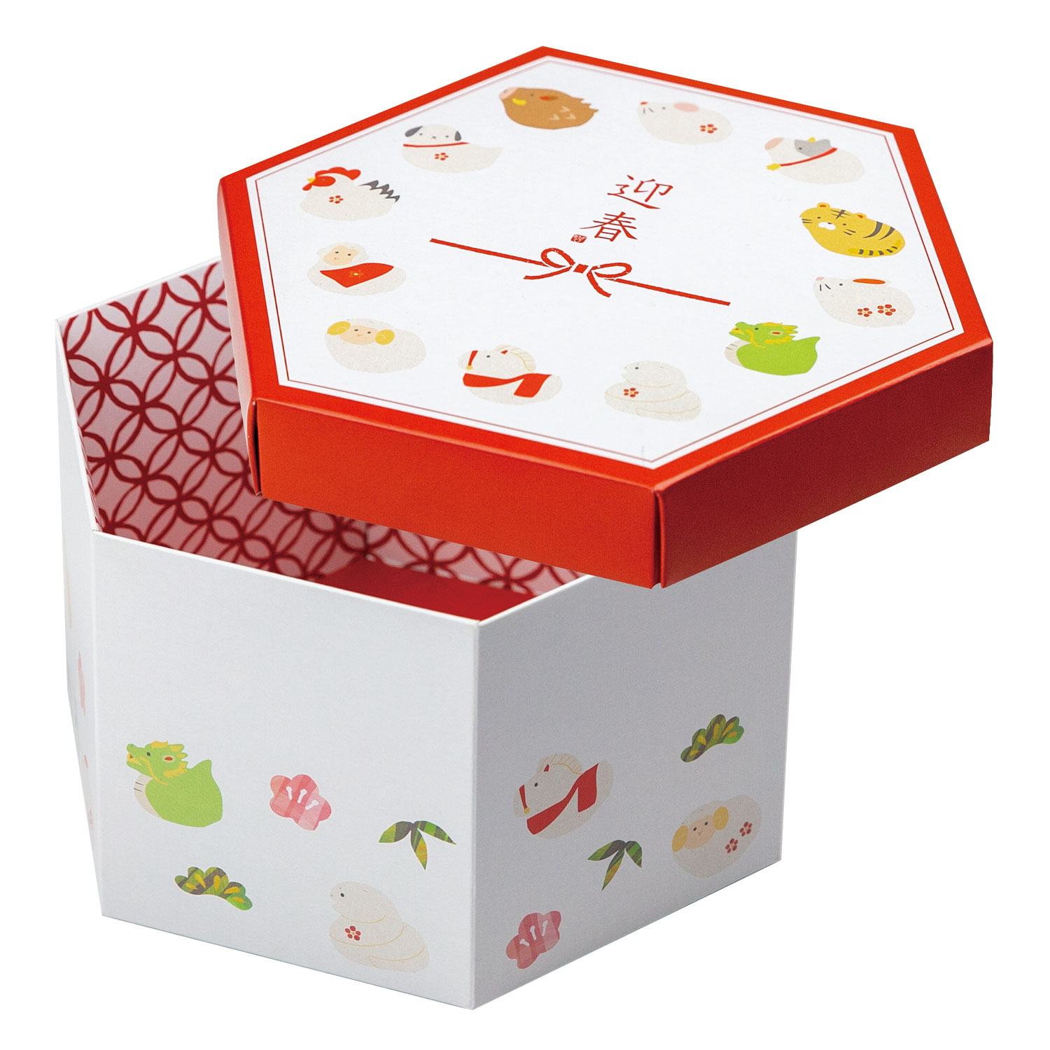 【100枚】贈答箱 19-1323 六角BOX迎春 ヤマニパッケージ 00418139 プロステ