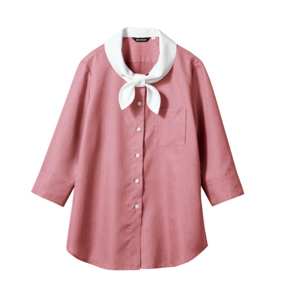 【1枚】住商モンブラン ユニフォーム WC2231-5_13 ブラウス レディス 7分袖 ワインチェック／白 13号 0..