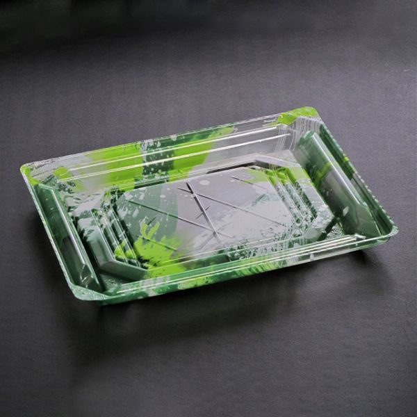 【800枚】刺身・鮮魚容器 リスパック バイオPET 美枠 20-15B 海洋緑 00308672