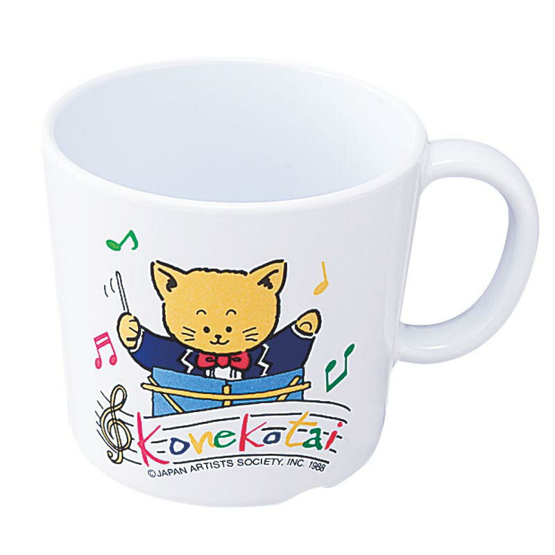 【1個】カンダ メラミン食器 お子様コップ L-115B 片手コップ(大) こねこたい ブルー 00479618 プロステ