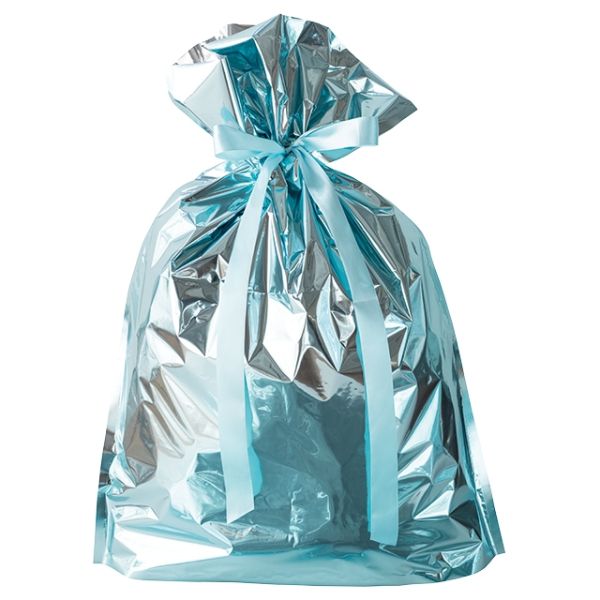 【1点】袋 アルミ蒸着リボン付バッグ-L ブルー(10枚) ヘッズ 00449930