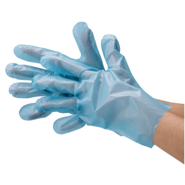 【60点】ポリ手袋 2019 ポリエチレン手袋 外エンボスエコノミー箱ブルー L 100枚入 川西工業 00514394(3.0)