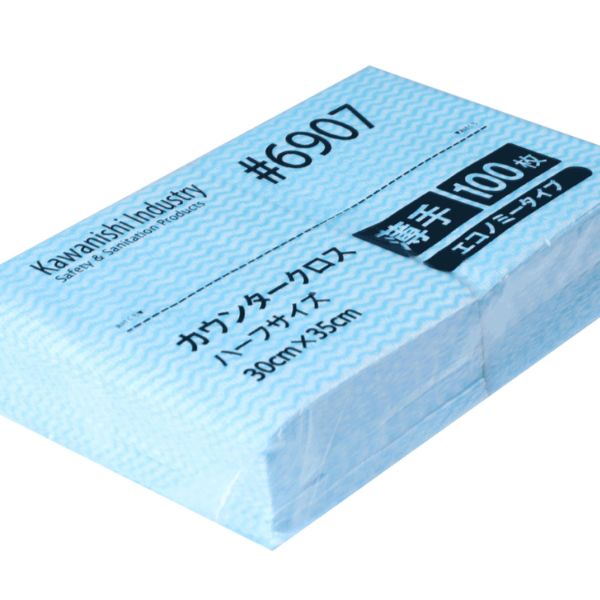 食器拭きにお使いいただけます。食卓の台拭きにご利用いただけます。機械・機器の清掃に使用できます。使いやすい薄手のハーフサイズ。エコノミータイプです。サイズ：300×350mm材質：レーヨン、ポリエステル色：ブルー商品コード00666639メーカー名川西工業関連商品(ケース)カウンタークロスエコノミー薄手ハーフサイズ100枚入ブルー 24点・注意事項：モニターの発色によって色が異なって見える場合がございます。・領収書については、楽天お客様マイページから、商品出荷後にお客様自身で印刷して頂きますようお願い申し上げます。・本店では一つの注文に対して、複数の送り先を指定することができません。お手数おかけしますが、注文を分けていただきます様お願い致します。・支払い方法で前払いを指定されて、支払いまで日数が空く場合、商品が廃番もしくは欠品になる恐れがございます。ご了承ください。・注文が重なった場合、発送予定日が遅れる可能性がございます。ご了承ください。・お急ぎの場合はなるべく支払い方法で前払い以外を選択いただきます様お願い致します。支払い時期によっては希望納期に間に合わない場合がございます。